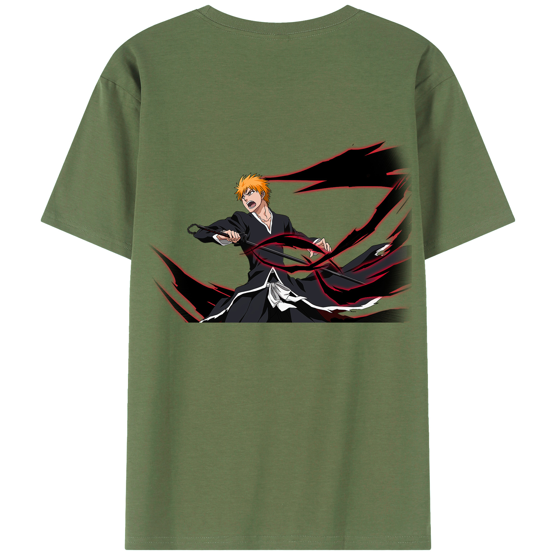 （画像用） ブリーチ 黒崎一護（くろさき いちご）BLEACH Kurosaki Ichigo 綿100％ メンズ半袖Tシャツ（バックプリント） 通気性